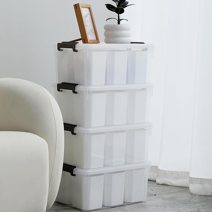 Citylife 17 QT Plastic Storage Bins Clear Storage Box with Lids Multipurpose Stackable Storage Containers for Organizing Tool, Craft, Crayon, 4 Packs-NeatNest