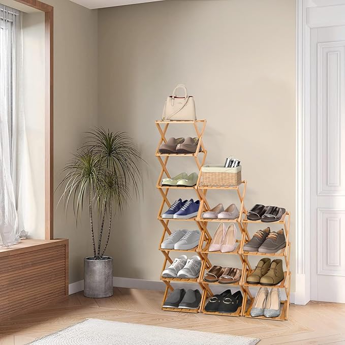 Vertical Shoe Rack Small, 4 Tier Portable Folding Shoe Storage Rack, Without Installation Free Standing Shoe Rack for Corridors, Bedrooms Living Room Corner and Small Spaces (4 Tier)-NeatNest