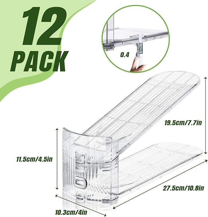 Clear Shoe Slot Organizer, 12 Pack Adjustable Shoe Slots Organizer for Closet Clear Shoe Stackers Shoe Rack Holder Shoe Space Savers for a Pair of Shoes-NeatNest