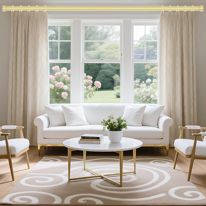 2 Pack Gold Curtain Rods for Windows 48 to 84 Inch(4-7 Feet),1" Diameter Drapery Rods with Modern Style End Cap Finials,Size:36-88 Inch
