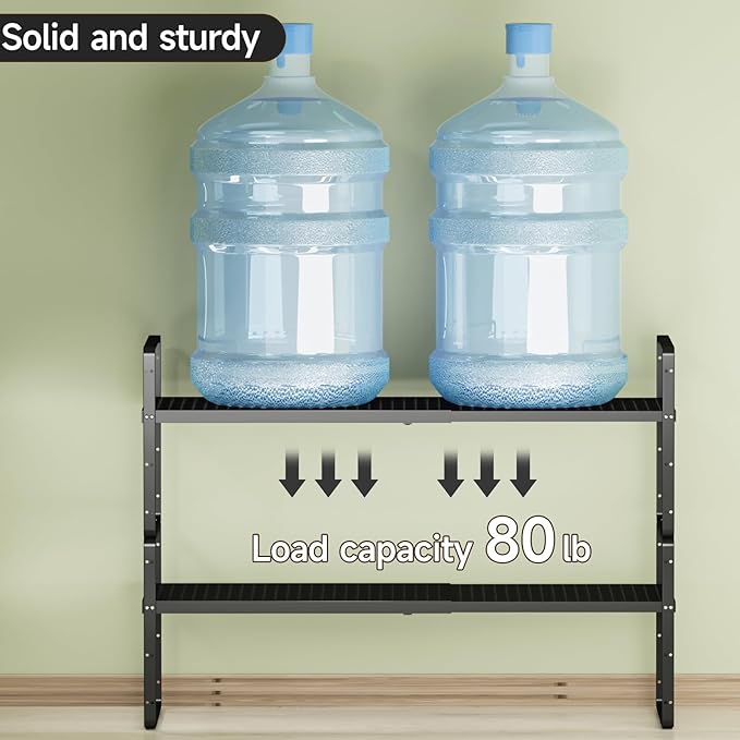 2Pack Expandable Cabinet Countertop Shelves 16.5-27’’L, Adjustable Metal Spice Rack Organizer, Stackable Kitchen Counter Storage Shelves Organizers for Cabinet Organization, Black-NeatNest