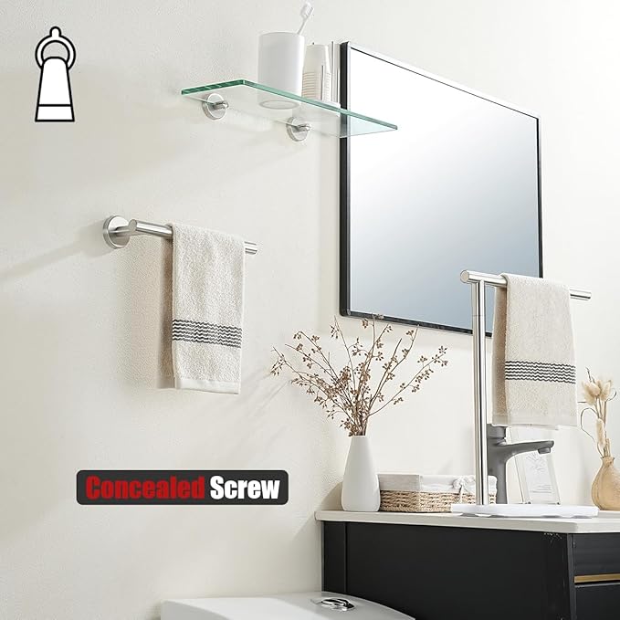 JQK Hand Towel Holder Towel Ring, 10 Inch Thicken 0.8mm 304 Stainless Steel Bathroom Hand Towel Bar, 9 Inch Useable Length Wall Mount Towel Rack Hanger, Brushed Steel, THH110L9-BN