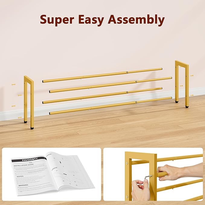 FAVOOSTY 2-Tier Expandable Shoe Rack, Adjustable Shoe Shelf Storage Organizer Space Saving Metal Free Standing Shoe Rack for Entryway Closet Doorway, Gold-NeatNest