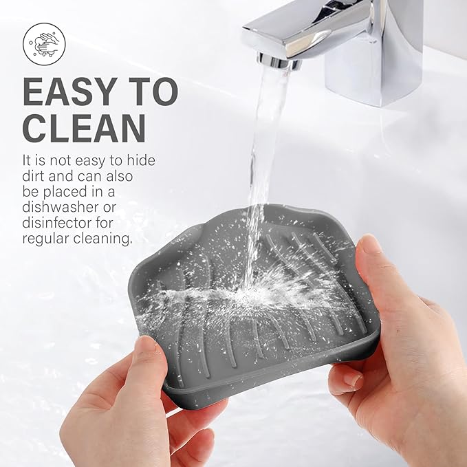 2PCS Self Draining Soap Holder,Spofit Silicone Soap Dish, Suitable for for Kitchen, Bathroom, Shower, Bath Tub,Soap Container (Grey)-NeatNest
