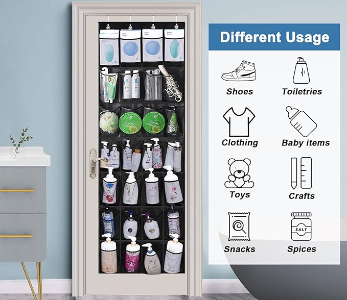 MISSLO 28 Large Pockets Hanging Shoe Organizer Over The Door Shoe Rack for Closet Door Storage Mesh Shoe Holder Hanger for Men, Black-NeatNest