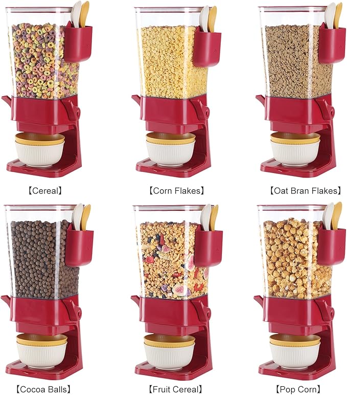 Cereal Dispenser Countertop Red 2 Pack with Creal Bowls Spoons Cutlery Box, Cereal Containers Storage - Not Easy to Crush Food, Dry Food Dispenser For Pantry Candy Snack-NeatNest