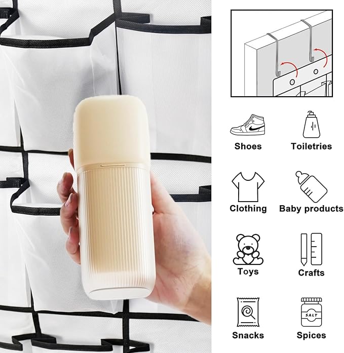 2pcs Black Over the Door Shoe Organizer,each containing 24-Pocket Over Door Shoe Organizer with Mesh Pockets, Over the Door Shoe Holder, Hanging Shoe Rack with total of 8 Metal Hooks-NeatNest