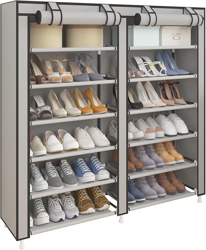 UDEAR Shoe Rack Portable Storage Free Standing Shoe Organizer with Non-Woven Fabric Cover Grey-NeatNest