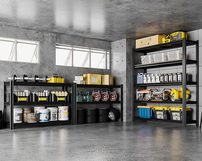 5 Tier Metal Shelving Unit, 78" H x 48" W x 24" D Adjustable Garage Shelves, Heavy Duty Storage Shelves for Warehouse, Basement, Kitchen, Pantry, Living Room, 2500LBS, Black