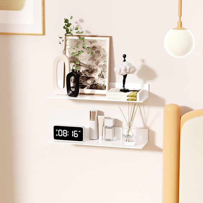 20 Inches Acrylic Wall Shelves 2 Pack, Floating Shelf for Wall Mounting, Acrylic Display Ledges for Funko Pop Figures, Home Décor, Living Room, Gaming Room, Plants(20 inch, White)-NeatNest