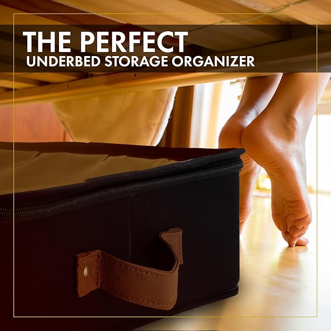 HOMELUX THEORY 2pc Under Bed Storage Containers, Bedroom Under the Bed Drawer Storage Organizer with Bins and Lids, Large Underbed Clothes Storage Box Ideal for Blanket, Fabric, & Shoes (Black)-NeatNest