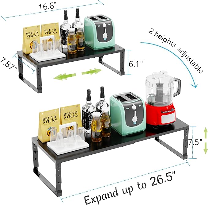 Expandable Stackable Spice Rack Organizer for Kitchen Cabinet,Adjustable Counter Shelf, countertop, Pantry,Cupboard,Bathroom,Bedroom(3Packs/Black/Medium)-NeatNest