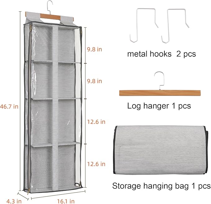 Clear Hanging Handbag Storage Organizer with Zippers, Easy Access Purse,Toy,Yarn,Hat Storage Holder Over The Door Purse Organizer Space Saving 4 Pockets for Closet Bedroom Living Room (Grey)-NeatNest