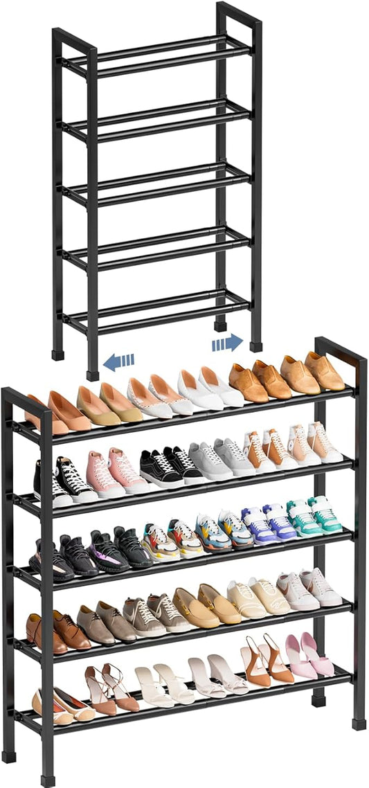 Mavivegue 5-Tier 19"-43.3" Adjustable Shoe Rack for Closet,Expandable Shoe Rack, Hall Entryway,Front Door,Garage, Sturdy Steel Space-Saving Rack, Black-NeatNest