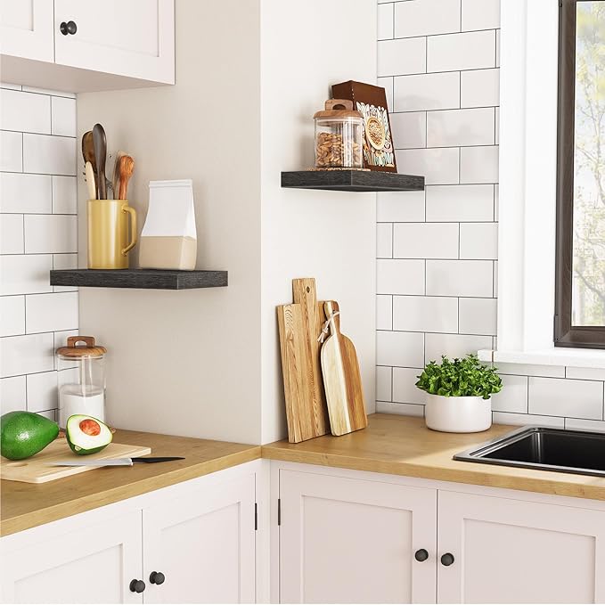 HOOBRO Floating Shelves for Wall, Wall Mounted Shelf Set of 2, 15.7" Hanging Shelf with Invisible Brackets, for Wall in Bathroom, Bedroom, Toilet, Kitchen, Living Room, Office, Charcoal Gray BC40BJ01-NeatNest