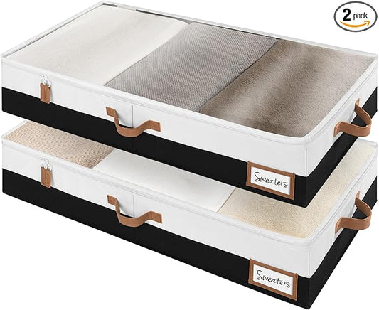 StorageWorks Large Under Bed Storage Containers with Handles and Label Holder, 2 Pack Ultra-thick Fabric Underbed Bins, Closet Organizer for Clothes, Blankets, Sweater-NeatNest