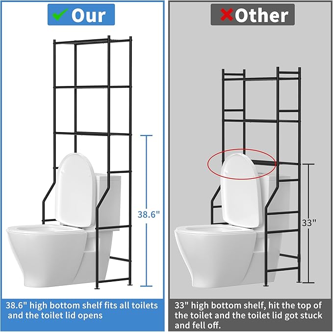 3-Tier Over The Toilet Storage, Freestanding Metal Bathroom Shelves, Space Saver Above The Over Toilet Storage Shelf for Bathroom, Black-NeatNest
