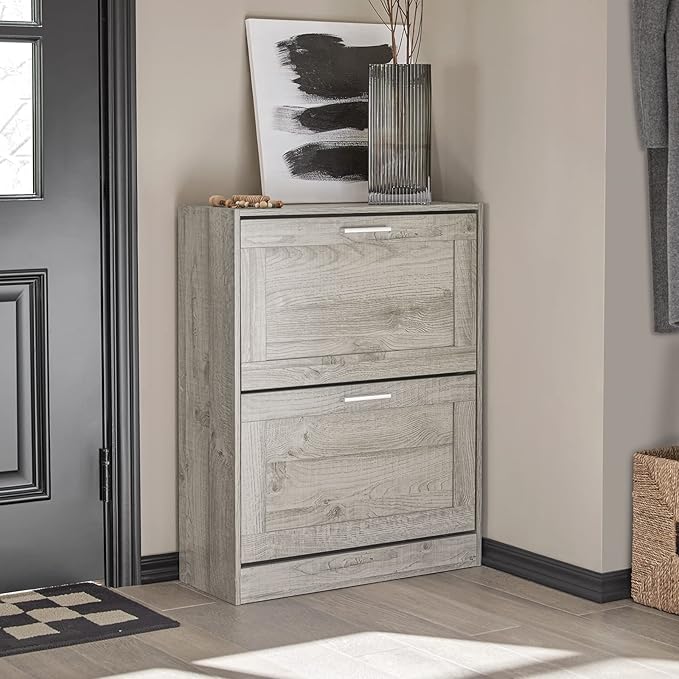 Haotian Slim Shoe Cabinet, Small Shoe Rack Entryway, Shoe Storage Organizer Entrance Hallway, Grey, FSR137-HG-NeatNest