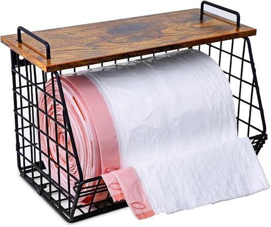 Extra Large Trash Bag Holder Under Sink, Wall Mounted Garbage Bag Dispenser Roll Holder for 13/33 Gallon Trash Bags, Kitchen/Pantry/Laundry Room Organization Basket Storage Bin, Tool-Free Assembly