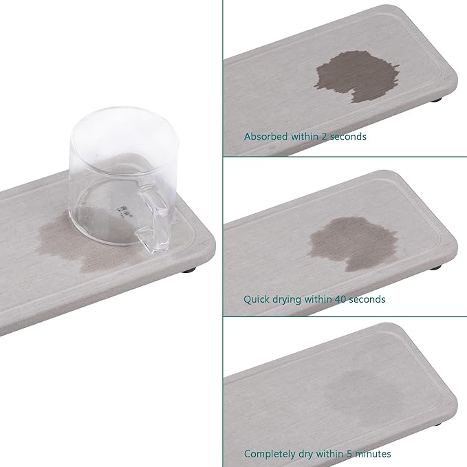 2 Pcs Water Absorbing Stone Trays, Kitchen/Bathroom Sink Soap Dish, Diatomite Tray Used for Hand Soap & Cosmetic Bottles in The Modern Home, 4" W x 8.3" L, Gray-NeatNest