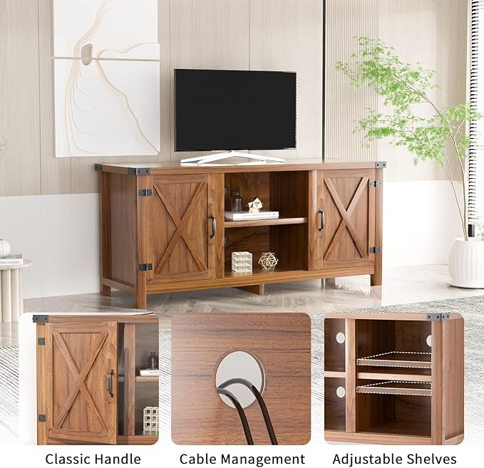 JUMMICO TV Stand, 65 Inch TV Farmhouse Entertainment Center with Double Barn Doors and Storage Cabinets, Console TV Table Media for Living Room, Bedroom (Walnut)-NeatNest