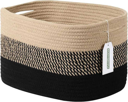Cotton Rope Storage Basket, 15x10x9 Inches, Woven Basket for Shelves, Clothes, Toys, Towels, Books, and Laundry, Durable and Stylish, Gradient Black/Brown (1 Pack)-NeatNest