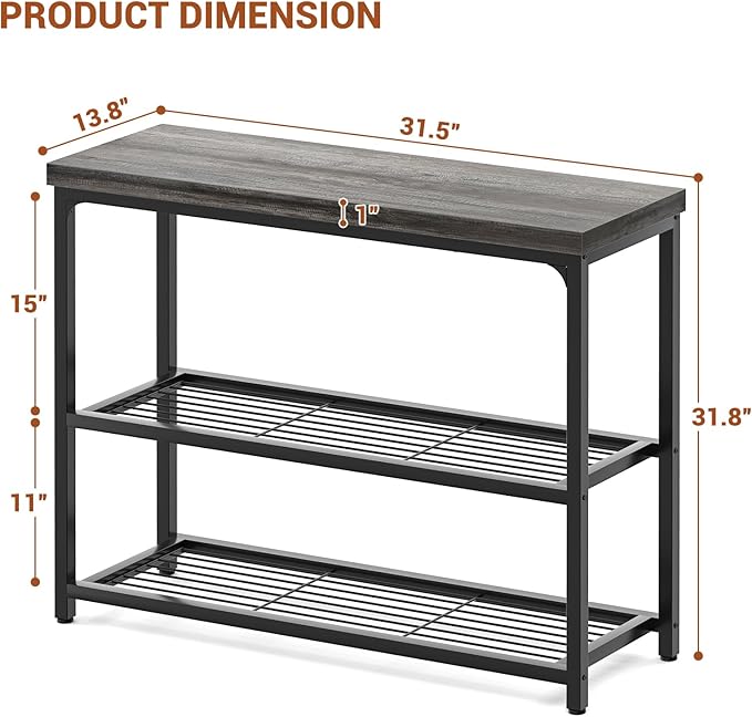 32" Small Console Table, 3-Tier Entryway Table, Sofa Table with Mesh Shelves, Console Tables for Living Room, Bedroom, Hallway, Entryway, Foyer, Grey-NeatNest