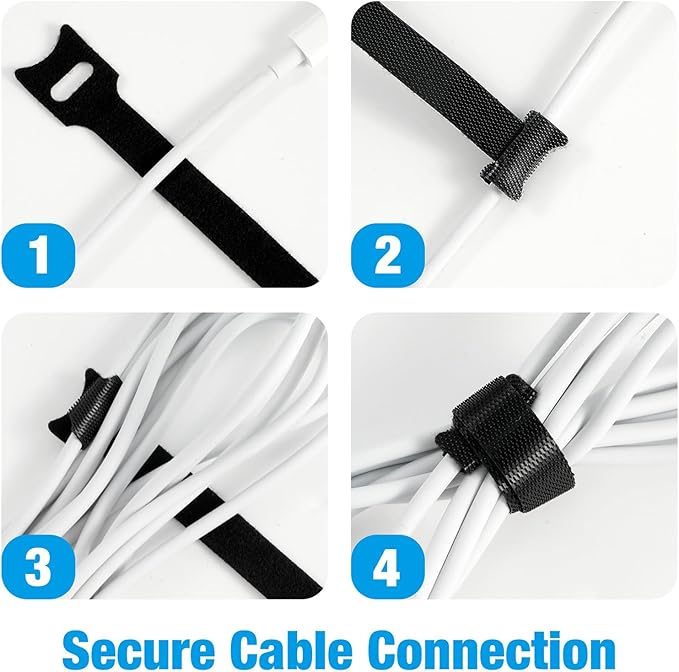 100 PCS 8-Inch Cable Ties, Reusable Cable Management, Under Desk Cord Organizer, Cable Clips and Cord Wrap, Black-NeatNest