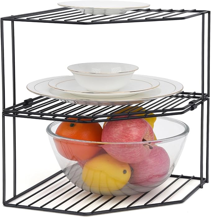 AKAZA 2-Tier Corner Stackable Organizer - Cabinet & Counter Shelf Rack, Storage Rack Organizer for Kitchen (Black)-NeatNest
