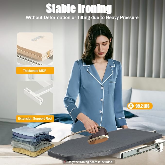 Retractable Ironing Board, Pull-Out Ironing Board Cabinet, Foldable Ironing Storage Station for Small Spaces (Grey)