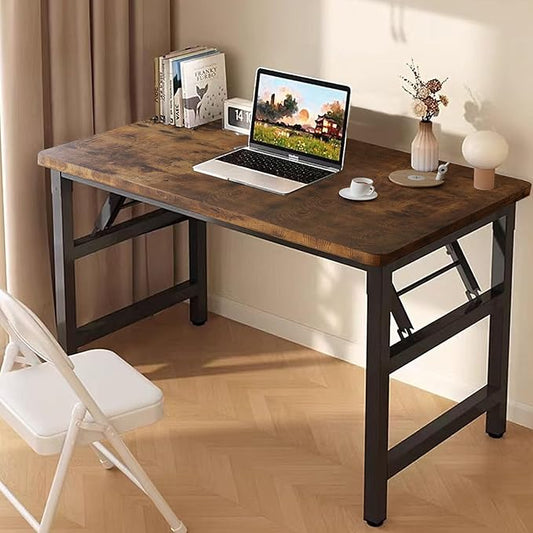 31.5 Inch Folding Table，Square Folding Desks for Small Space,Small Foldable Desk No Assembly,Rustic Brown.-NeatNest