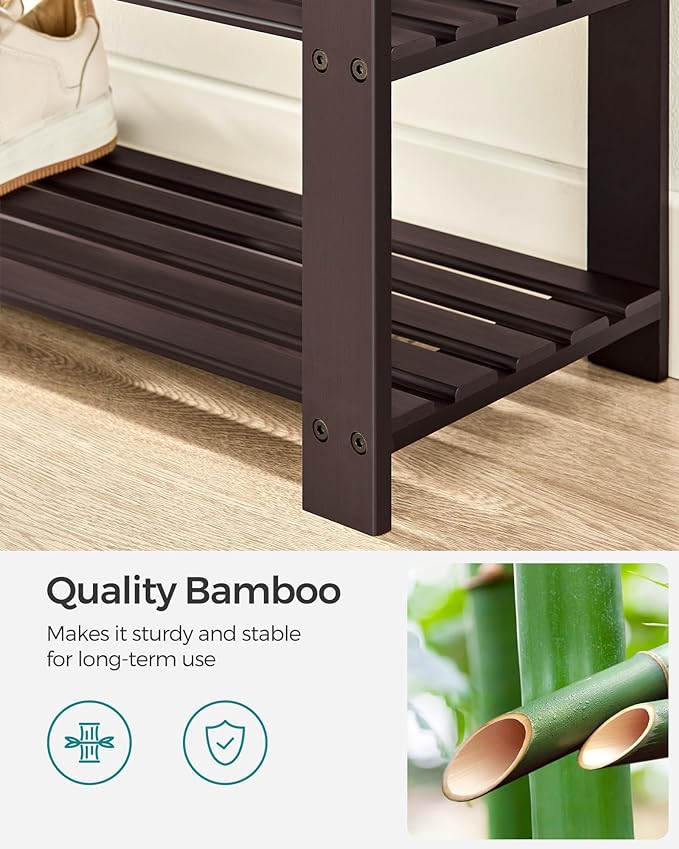 SONGMICS Bamboo Shoe Bench, 3-Tier Shoe Rack Organizer for Entryway, Living Room, Bench Seat Holds Up to 300 lb, 11.9 x 35.4 x 19.2 Inches, Rustic Walnut and Slate Gray ULBS904B32