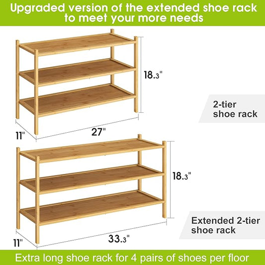 BMOSU 3-Tier Bamboo Extended Shoe Rack Premium Stackable Shoe Shelf Storage Organizer for Hallway Closet Living Room Entryway Organizer(Natural)-NeatNest