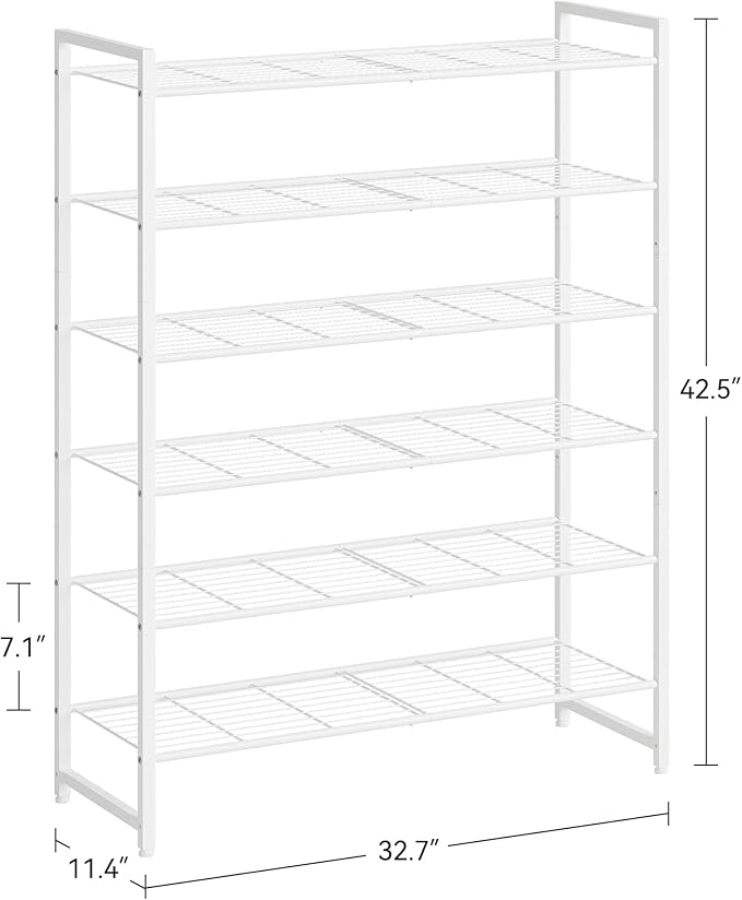 Shoe Rack, Metal Shoe Organizer, 6 Tier Garage Shoe Rack Max Holds 30 Pairs,Shoe Storage Shelf for Closet,Entryway,White-NeatNest