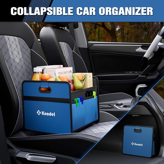 K KNODEL Car Trunk Organizer, Foldable Organizer for Car, Automotive Consoles & Organizers, Storage with Reinforced Handles (Small, Blue)-NeatNest
