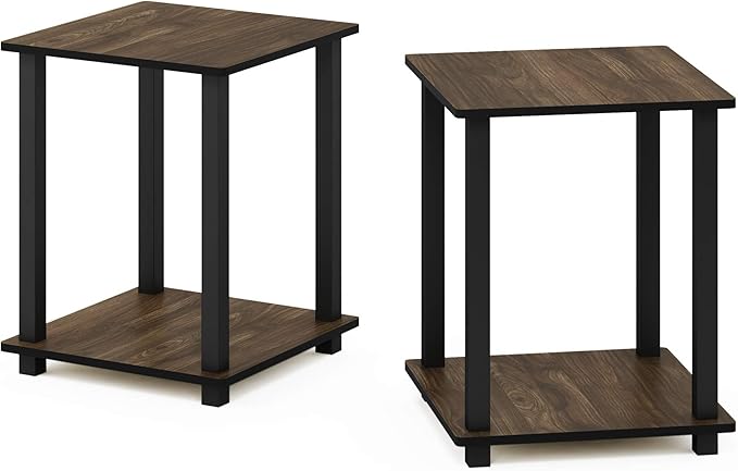 Furinno Simplistic Set of 2 End Table, Columbia Walnut/Black-NeatNest