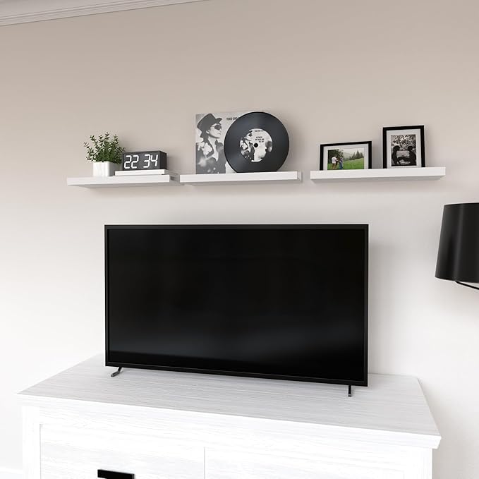 Floating Shelves Set of 3, White Wall Shelves with Lip, Shelves for Wall Decor, Modern Picture Ledge for Living Room, Bedroom, Nursery, Bathroom, Pictures, Books, Plants- Modern White-NeatNest
