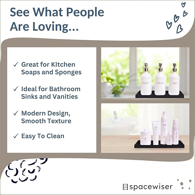 Countertop and Vanity Tray - 11.7" Silicone Bathroom Tray Countertop, Dish Soap Trays for Kitchen Counter, Sink Organizer Caddy Accessories, Toilet Laundry Shower Oil Makeup Mat, Black-NeatNest