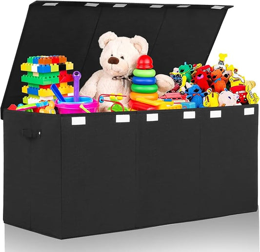 Extra Large Toy Box 167L, Sturdy Toy Storage Chest Organizer Bin Baskets with 2 Removable Divider for Boys, Girls, Kids, Nursery, Bedroom, Playroom, 35.5"x17" x17" (Linen Black)-NeatNest