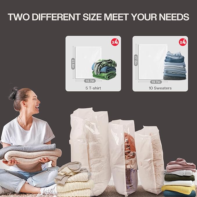 Vacuum Storage Bags for Travel, 8 Pack Vacuum Seal Bags for Clothing Travel, Vacuum Sealer Bags with High Pressure Electric Pump, Portable Space Saver Bags for Luggage Traveling-NeatNest