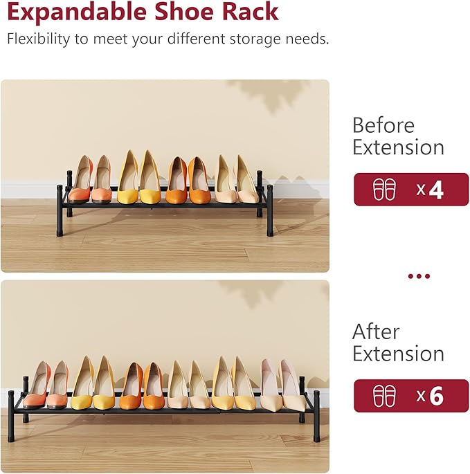 Tajsoon Expandable Shoe Rack for Closet 1 Tier, 28“-41“Adjustable & Stackable Shoe Shelf Storage, Metal Shoe Rack Organizer for Front Door Entrance, Closet, Garage, Entryway, Black-NeatNest