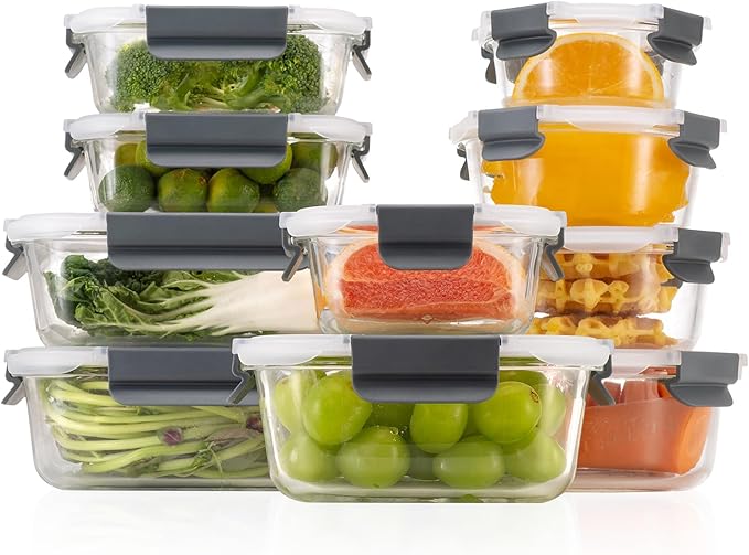 GC [10-Pack] Glass Meal Prep Containers with Lids, Food Storage Containers with Snap Locking Lids, Airtight Lunch Containers, Microwave, Oven, Freezer and Dishwasher