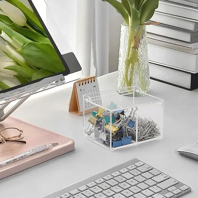 Clear Acrylic Cotton Swab Ball Holder Qtip Organizer with Lid 2-Grid Canister for Make Up Pads, Floss Picks, Vanity Storage,Bath Salts, Cosmetics, Home Bathroom Decor (DP004)-NeatNest