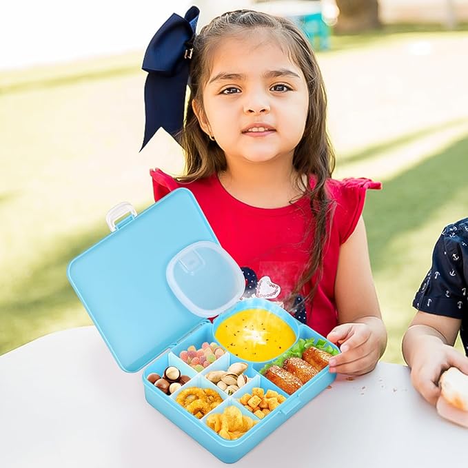 2 Pack Snackle Box Container for Kids,Adjustable Compartments,Reusable Snack Containers with Lids,Easy-Open Latch,Lunch Food Containers,Dishwasher Safe,Leak-Proof Silicone Ring(2 Pack- Blue)-NeatNest