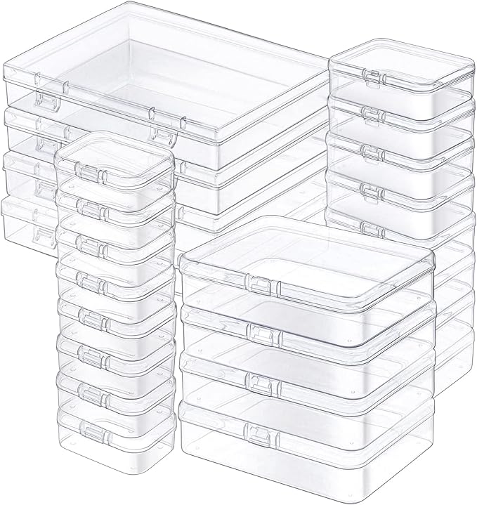 24 Pack Mixed Sizes Rectangular Mini Plastic Containers Clear Plastic Storage Boxes with Hinged Lids and Labels Empty Beads Organizers for Small Items Art Craft Jewelry Projects-NeatNest