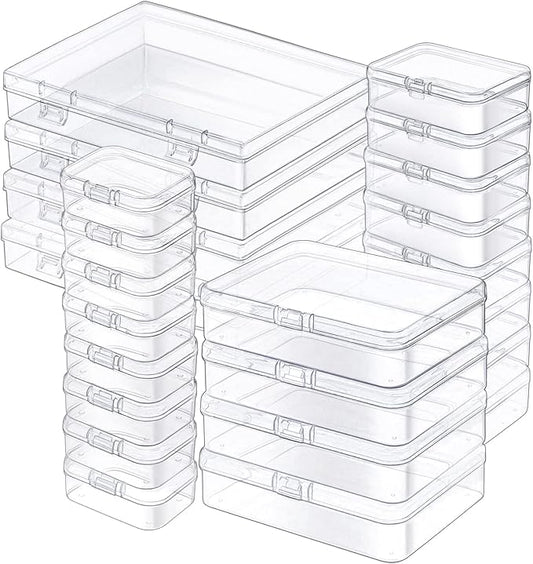 24 Pack Mixed Sizes Rectangular Mini Plastic Containers Clear Plastic Storage Boxes with Hinged Lids and Labels Empty Beads Organizers for Small Items Art Craft Jewelry Projects-NeatNest