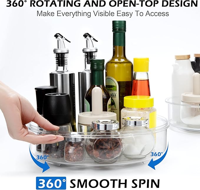2 Pack, Lazy Susan Organizer for Cabinet, 12 Inch &10 Inch Lazy Susan Turntable for Fridge, Pantry Organization and Storage, Kitchen Spice Rack, Bathroom, Vanity, Countertop, Under Sink and Table