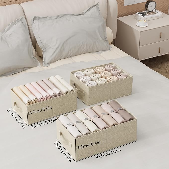 Collapsible Wardrobe Organizer, Storage Boxes for Organizing Home, Fabric Cube Baskets, Office and Closet, Grey and Beige, 2 Pack, 13.0x9.0x5.5in-NeatNest