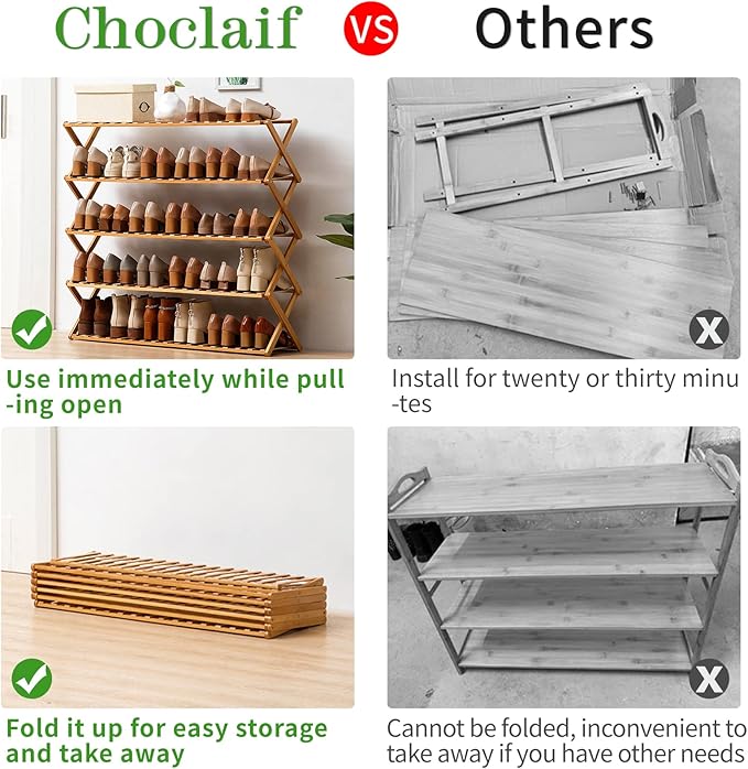 Choclaif Free Standing Shoe Racks for Closet, Shoe Shelf Bamboo Shoe Rack for Bedroom, Entryway Hallway Closet Living Room Organizer（5 Tier）-NeatNest
