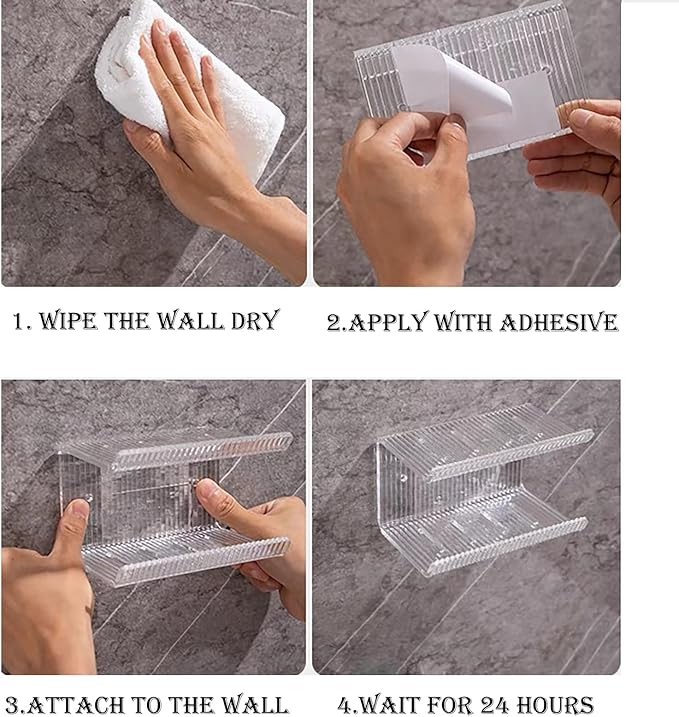 Double Layer Soap Holder, Wall Mounted NO-Drilling Self Draining Soap Dish with Rabbit Ornament, High Transparency Acrylic Bar Soap Sponge Holder for Shower, Bathroom, Bathtub, Kitchen Sink (Stripe)-NeatNest